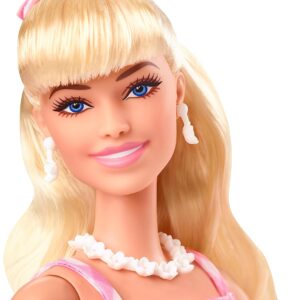 Barbie The Movie Doll, Margot Robbie as Barbie, Collectible Doll Wearing Pink and White Gingham Dress with Daisy Chain Necklace