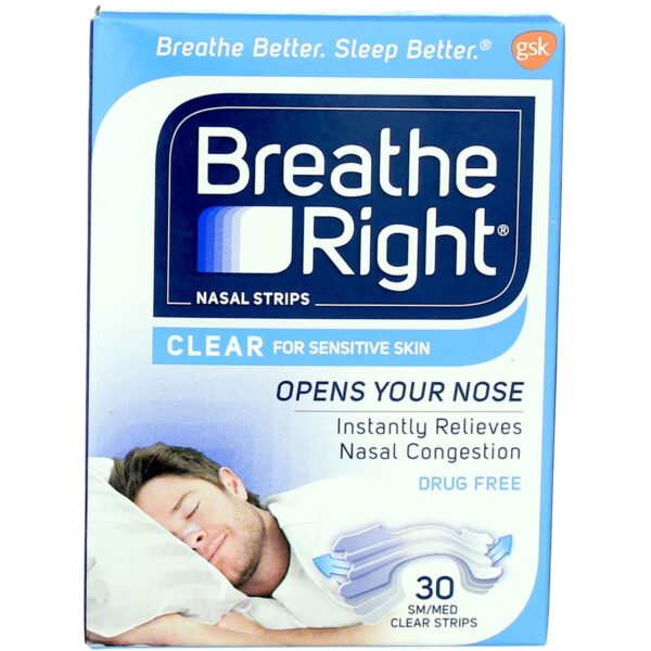 Breathe Right Nasal Strips - Clear - For Sensitive Skin - Sm / Med Clear Strips - 30 Count Strips Per Box - Pack Of 3 (Copy)