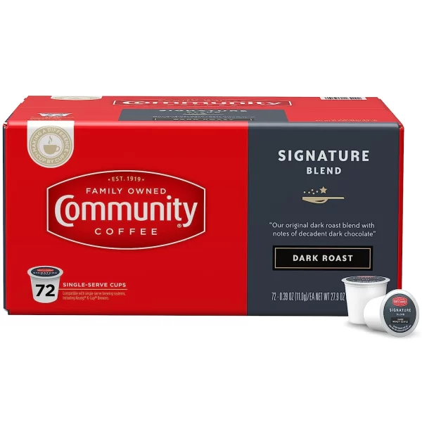 Community Coffee Signature Blend 72 Count Coffee Pods, Dark Roast, Compatible With Keurig 2.0 K-Cup Brewers, Box Of 72 Pods