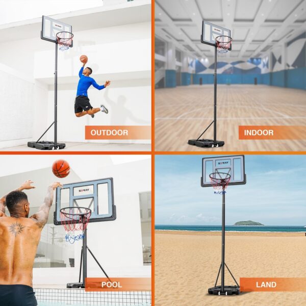 Seray Basketball Hoop with 3.8-10 Foot Height Adjustable for Kids/Adults, Portable Basketball Hoop Outdoor with 44 Inch Backboard and 2 Wheels for Outdoor/Indoor Sports